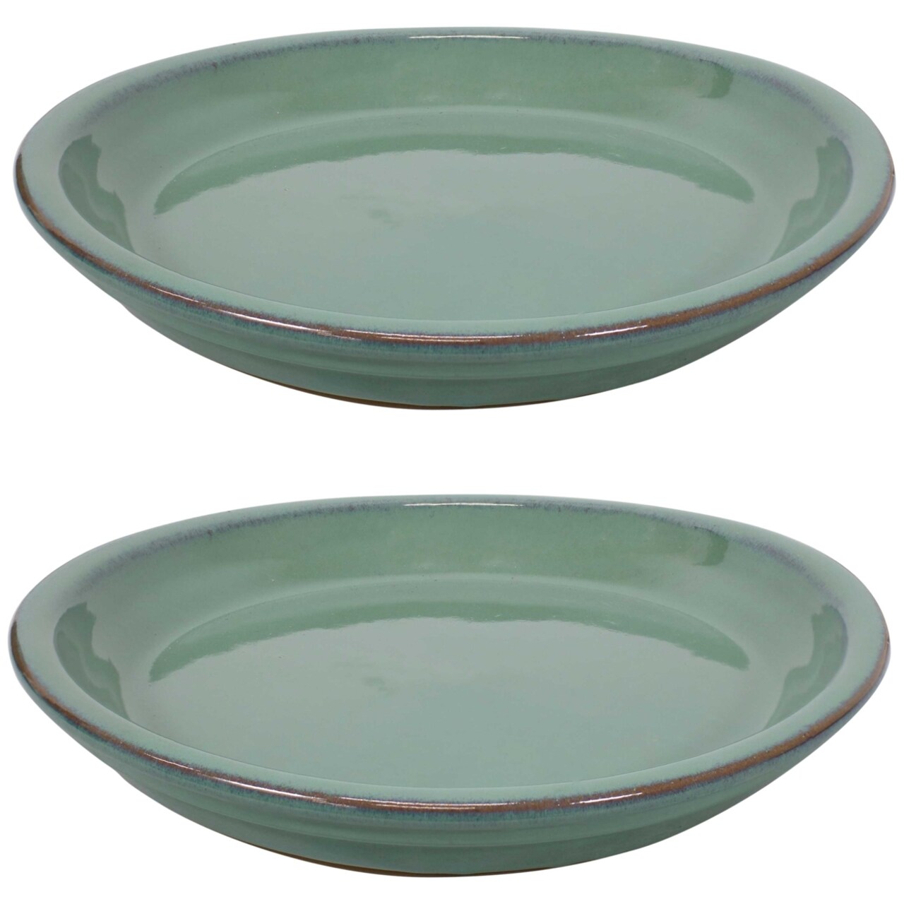 Sunnydaze 9 In Glazed Ceramic Flower Pot/Plant Saucer - Seafoam - Set Of 2